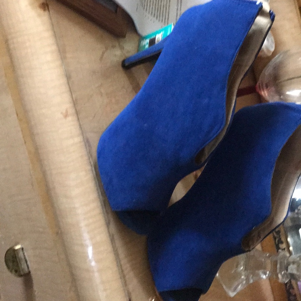 Blue suede heels